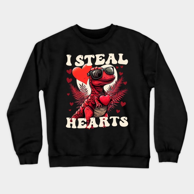 I Steal Hearts Dinosaur Valentine's Day Crewneck Sweatshirt by CHNSHIRT
